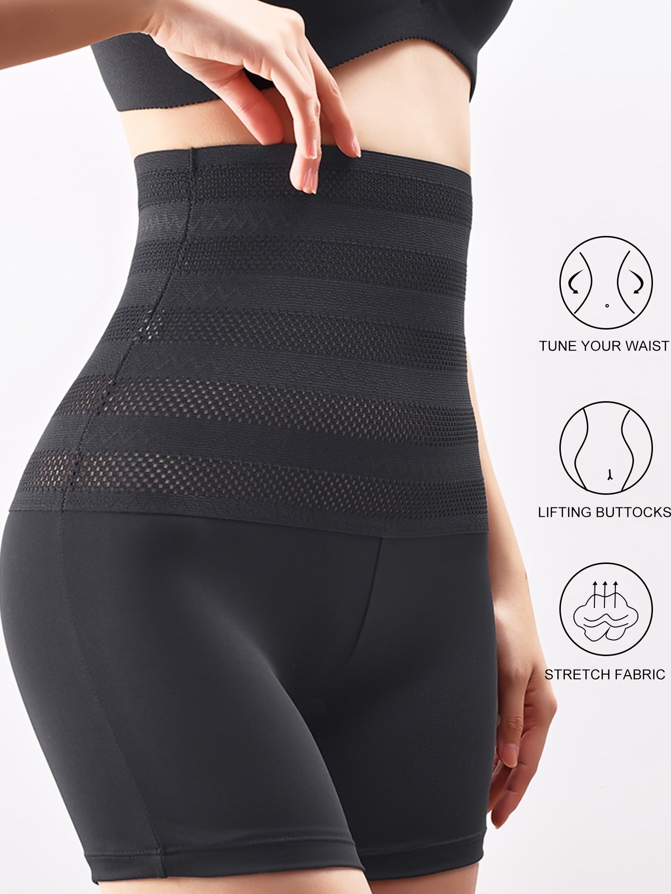 Solid color seamless shaping control panty with high waist for tummy tuck and butt lift.