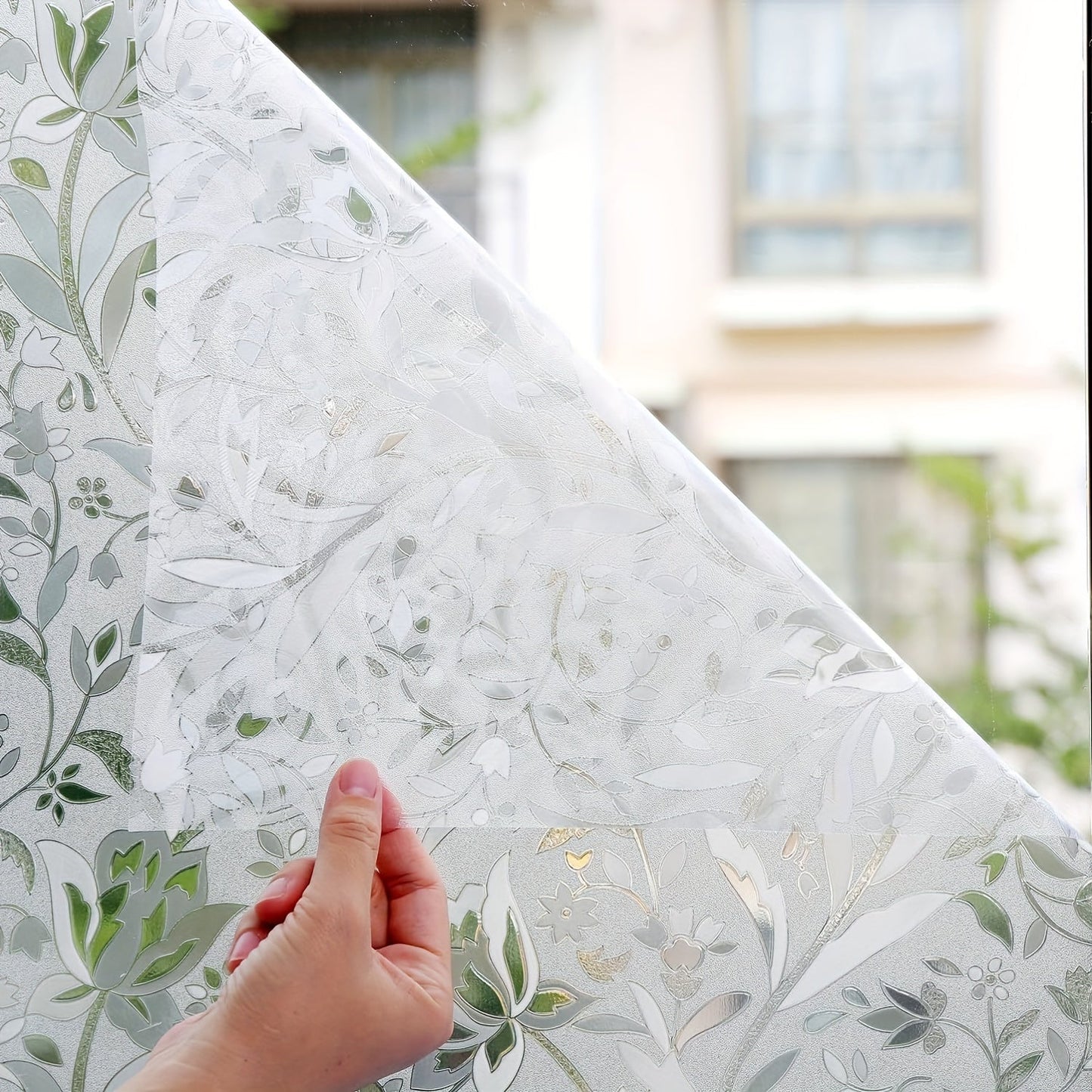 Contemporary Tulip Pattern PVC Window Privacy Film, Decorative Static Cling Glass Film for Home and Office Windows and Doors - Removable Non-Adhesive Privacy Cover