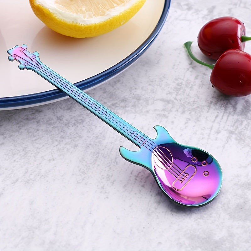 Celebrate Eid with our adorable set of 7 colorful guitar spoons made from high-quality 304 stainless steel. These creative and fun tableware pieces are perfect for stirring your coffee, enjoying a scoop of ice cream, or indulging in some candy. Ideal for