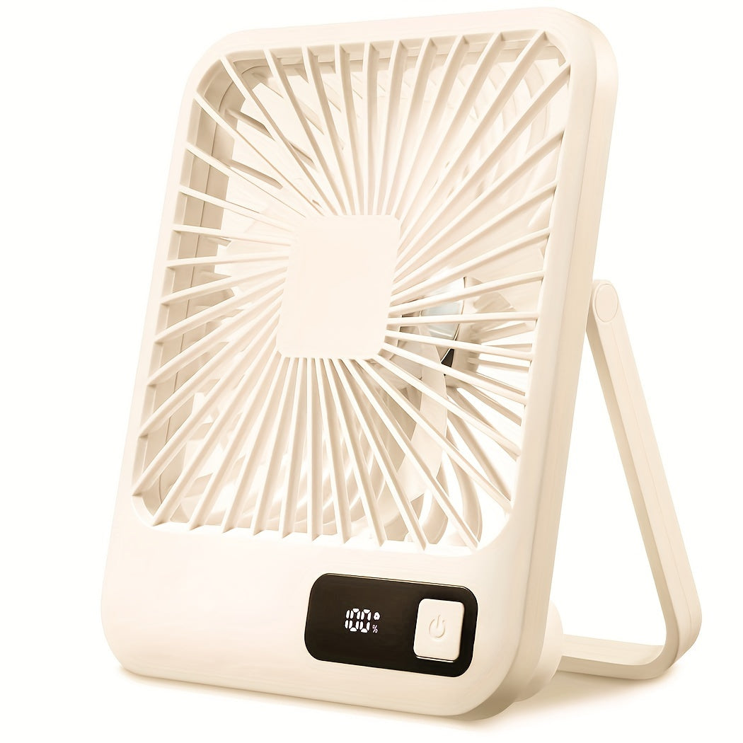 Stay cool on hot days with our Digital Display Desktop Mini Fan. This portable USB rechargeable fan features 180° tilt folding and hanging options, making it versatile for use at home, on your desktop, or while traveling. With its power display and