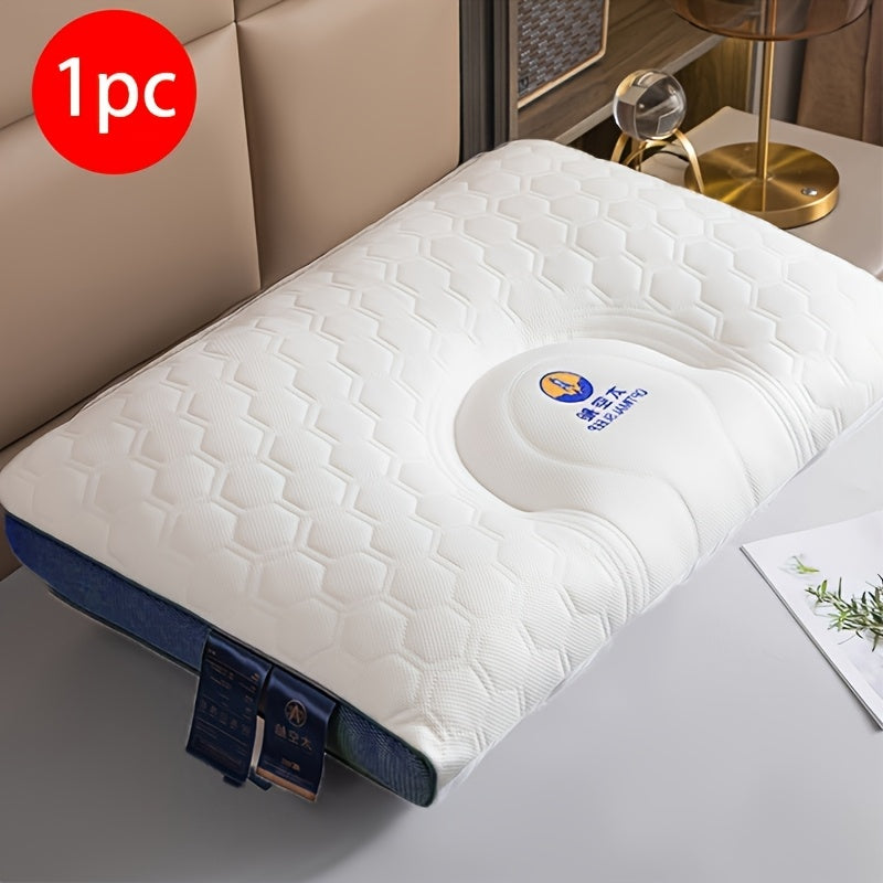 One piece of a premium hotel bed pillow designed specifically for cervical support while sleeping. This breathable down alternative pillow is ideal for side and back sleepers, and is skin-friendly and fluffy for a comfortable night's sleep.