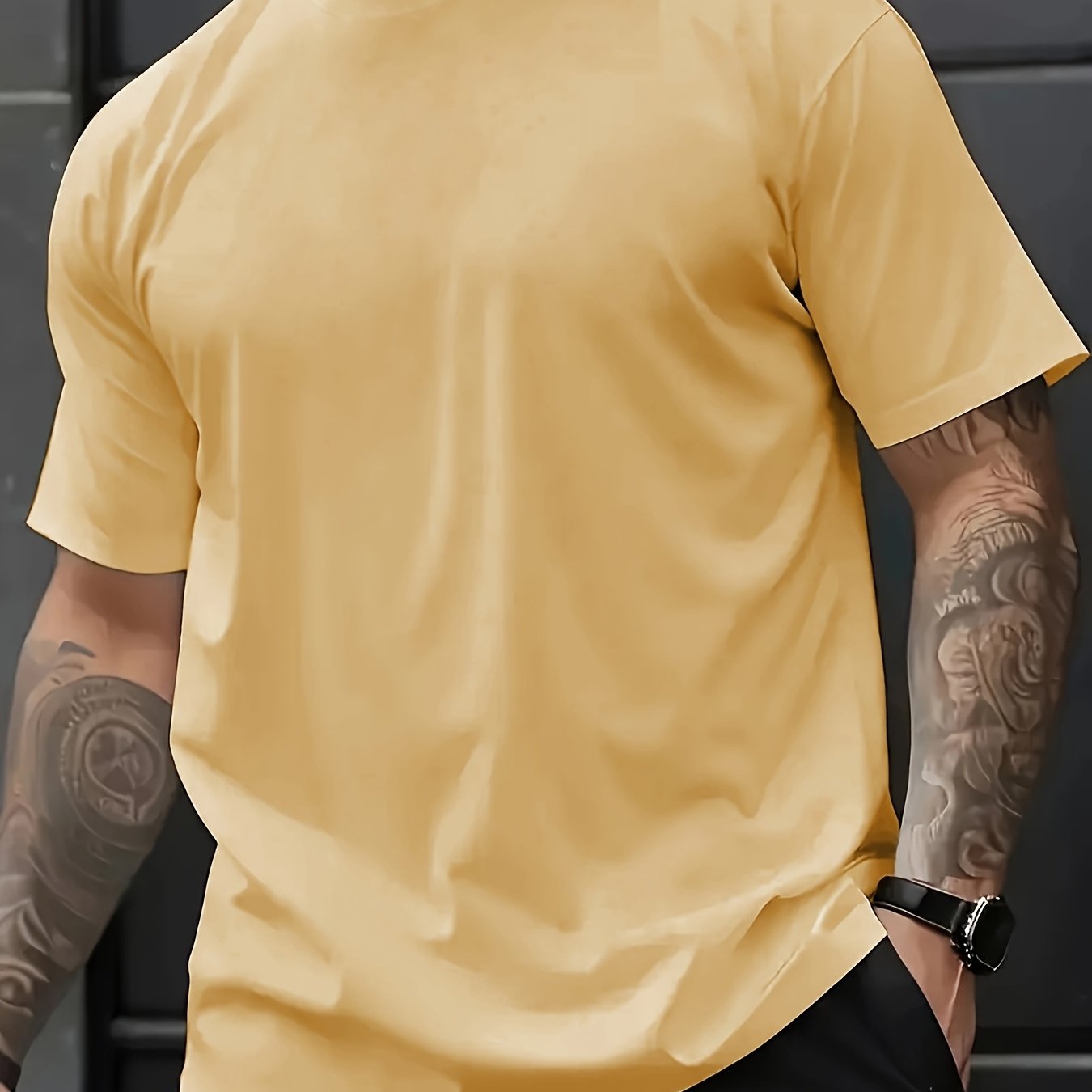 Men's casual t-shirt, large size, made of soft and breathable polyester; machine washable.