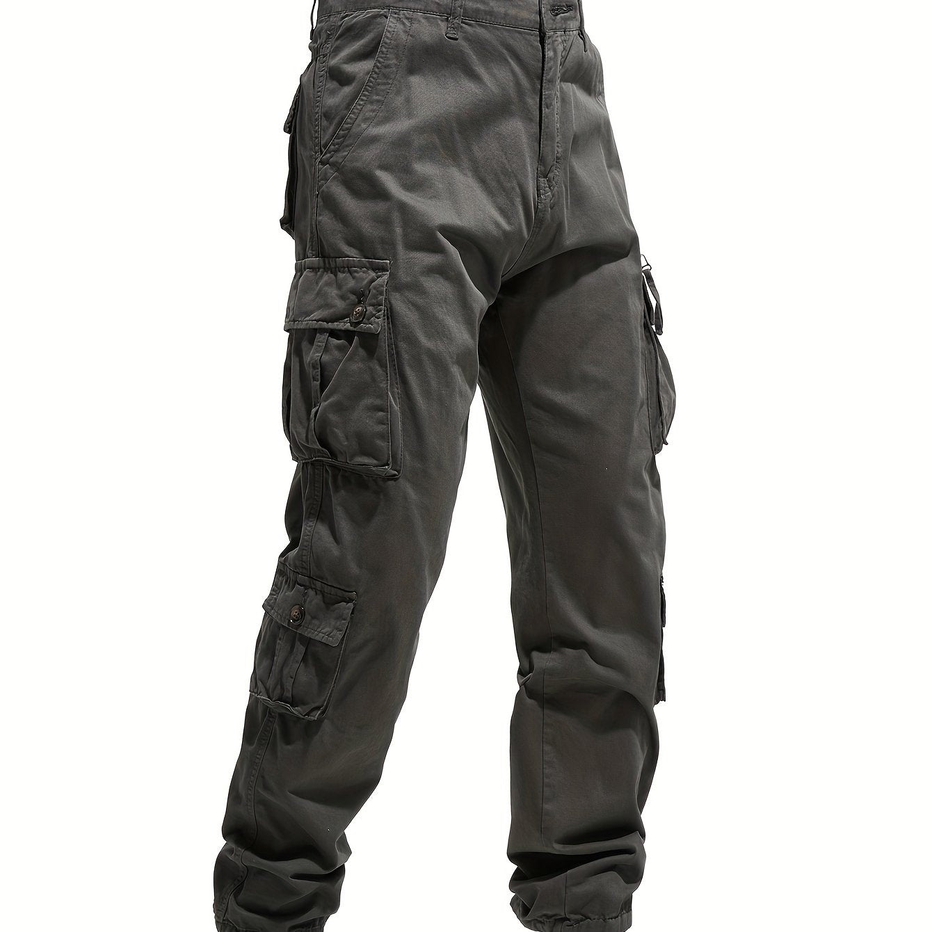 Men's plus-size cotton work pants with 8 pockets, ideal for outdoor activities like hiking, camping, and fishing.