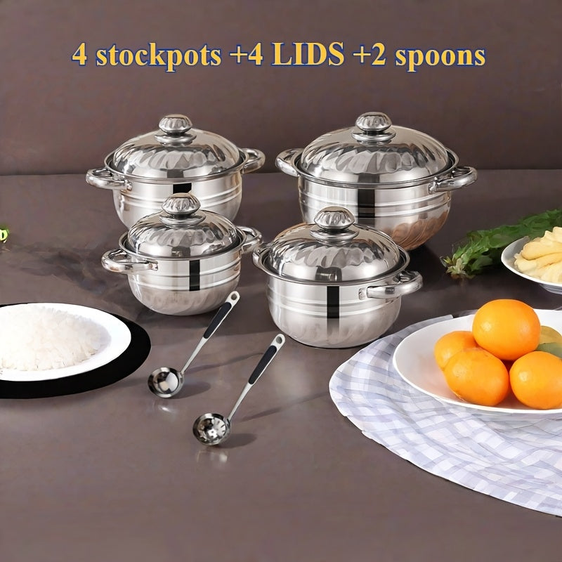 Set of 10 Stainless Steel Cookware Pieces, Strong Kitchen Pots and Pans with Lids and Spoons, Multipurpose Gift Idea for Home Cooking