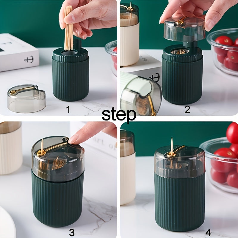 Space-saving toothpick dispenser made of durable ABS material, no power required. Perfect for kitchen and dining.