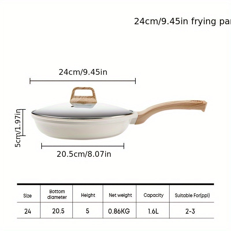 Non-stick frying pan with lid, coated with medical stone for all stovetops. Ideal for cooking vegetables, beef, pork, and fish with ease.