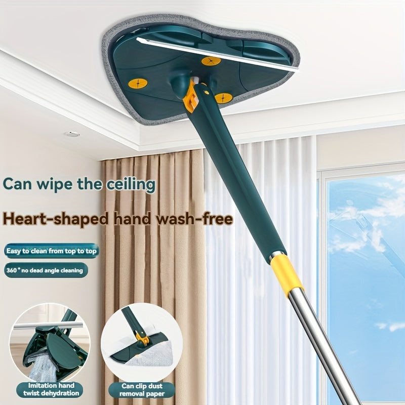 One-piece Triangle Mop featuring Self-Twisting Technology, No Hand Washing Required, Built-in Scraper, 360-degree Rotation, ideal for use in Living Room, Bedroom, Bathroom, Toilet, and Kitchen - Made from Plastic