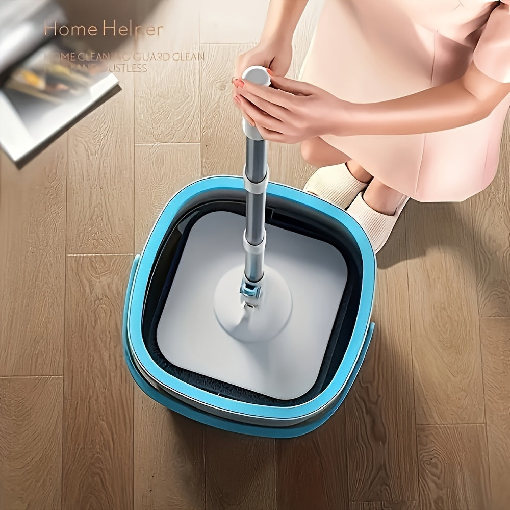 Effortlessly clean floors with the Square Spin Mop and Bucket System. This hand-free system features easy wringing and pollutant separation, making it perfect for any room in your home. The durable plastic construction requires no electricity and