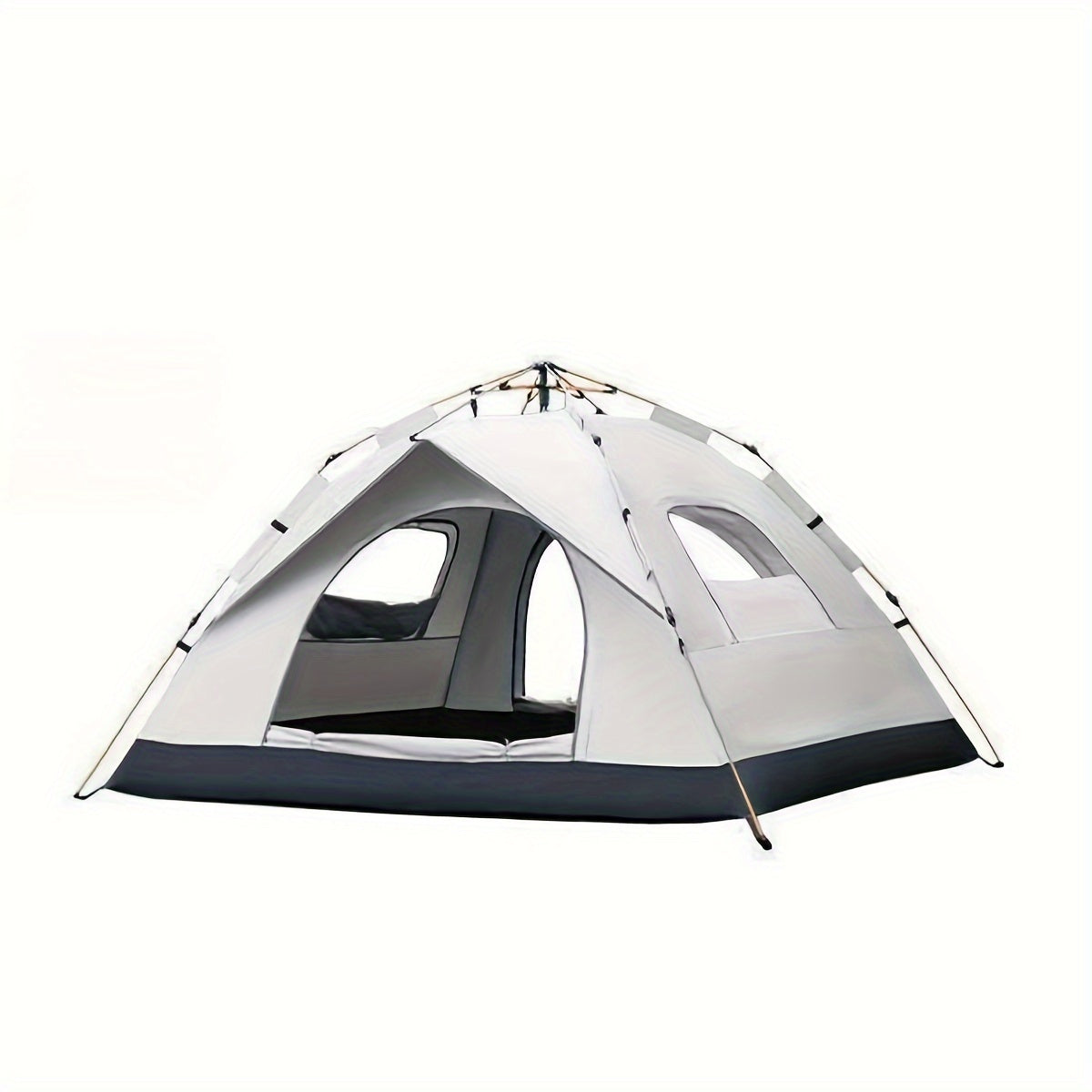 4-person pop-up tent with fiberglass poles, square Oxford cloth, 3-second setup, waterproof zipper closure, ideal for hiking, travel, and beach.