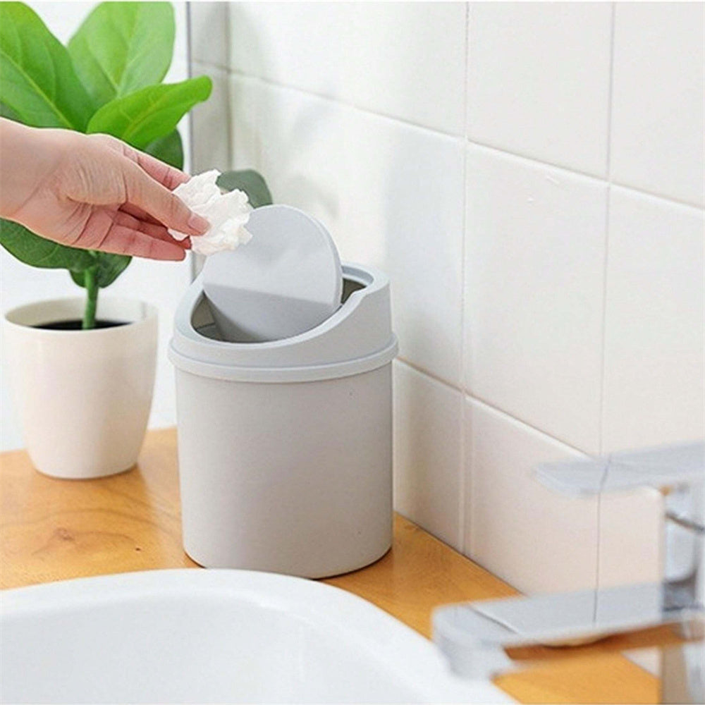 Compact flip-top desktop trash can for home and office use