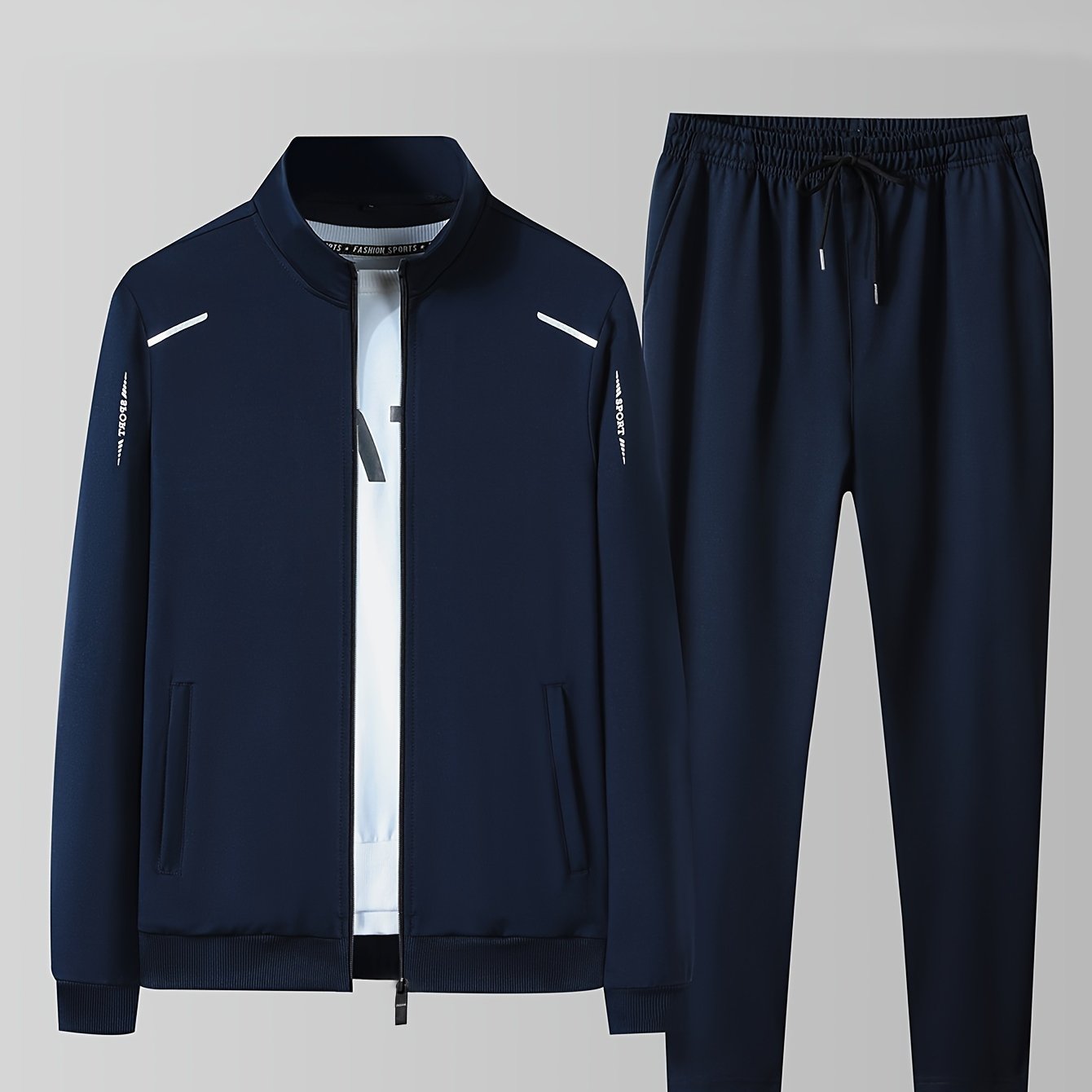 Men's sporty and comfortable stand-up collar zip-up jacket and joggers for spring/autumn.