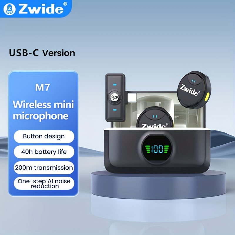 Zwide M7 Magnetic Wireless Clip-On Microphone for Live Streaming, Outdoor Interviews, and Camera.