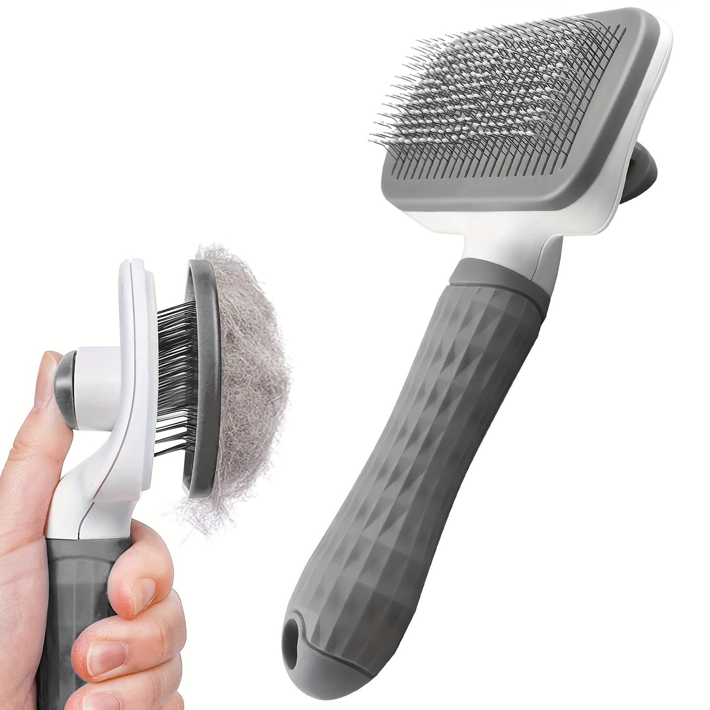 1pc Easy-Clean Pet Grooming Brush for Dogs & Cats - Gentle deshedding massage comb with one-click hair removal, plastic handle, ideal for loose undercoat, dog grooming.