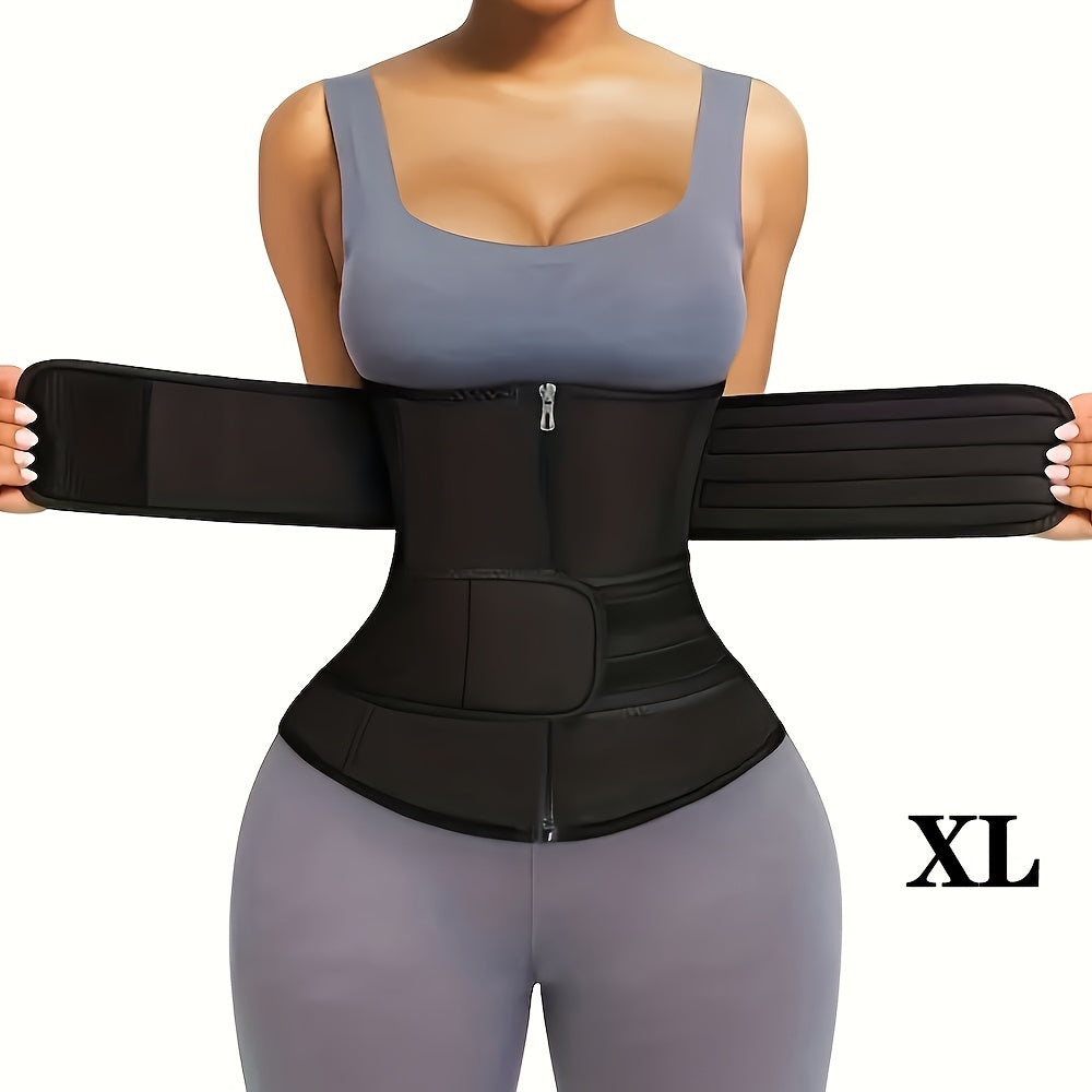 1pc Double Belt Zipper Waist Trainer with Hook & Loop Fastener, Women's Waist Trimmer & Shapewear