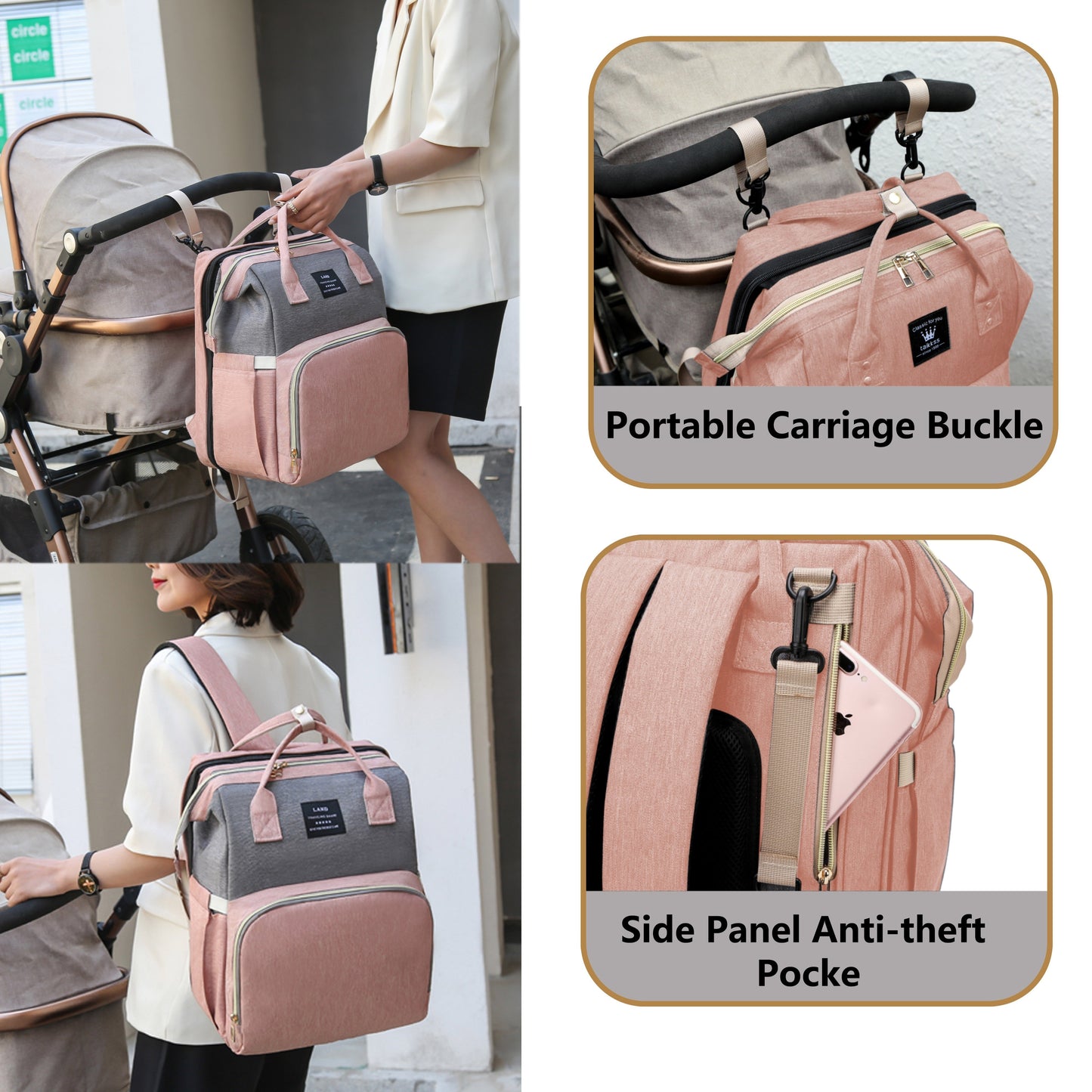 A perfect gift for Christmas, Halloween, or Thanksgiving Day - the Lamroro Diaper Bag Backpack is a multifunctional travel backpack that comes with a changing station, large capacity, waterproof features, sunshade, and breathable mosquito net.