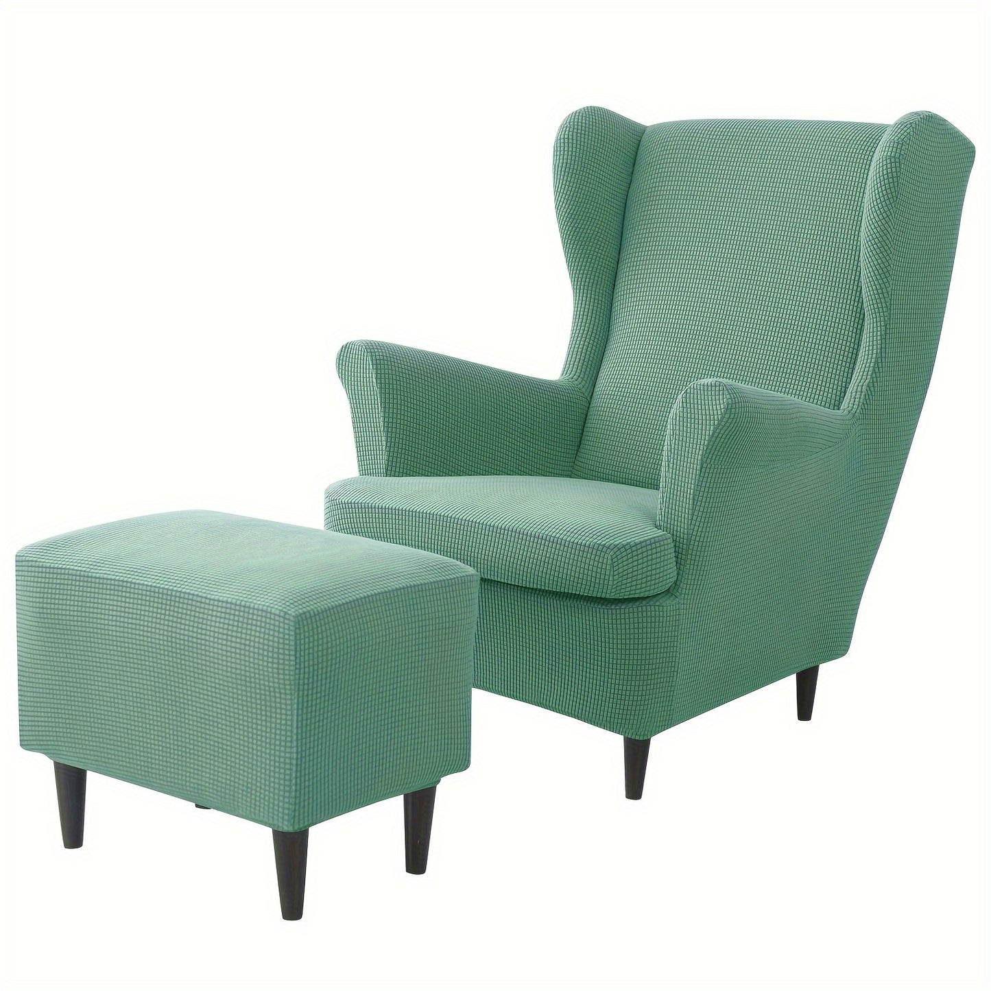 Contemporary 3-piece armchair and ottoman slipcover set made of polyester and spandex with elastic band, machine washable and non-slip grip design for single-seat sofa.