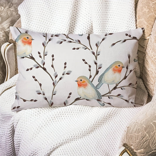 Linen Throw Pillow Cover with Adorable Bird Design - Single Sided Printing - No Pillow Insert Included - Contemporary Style - Machine Washable - Zipper Closure - Versatile for any Room Decor - Made with High Quality Linen Fabric