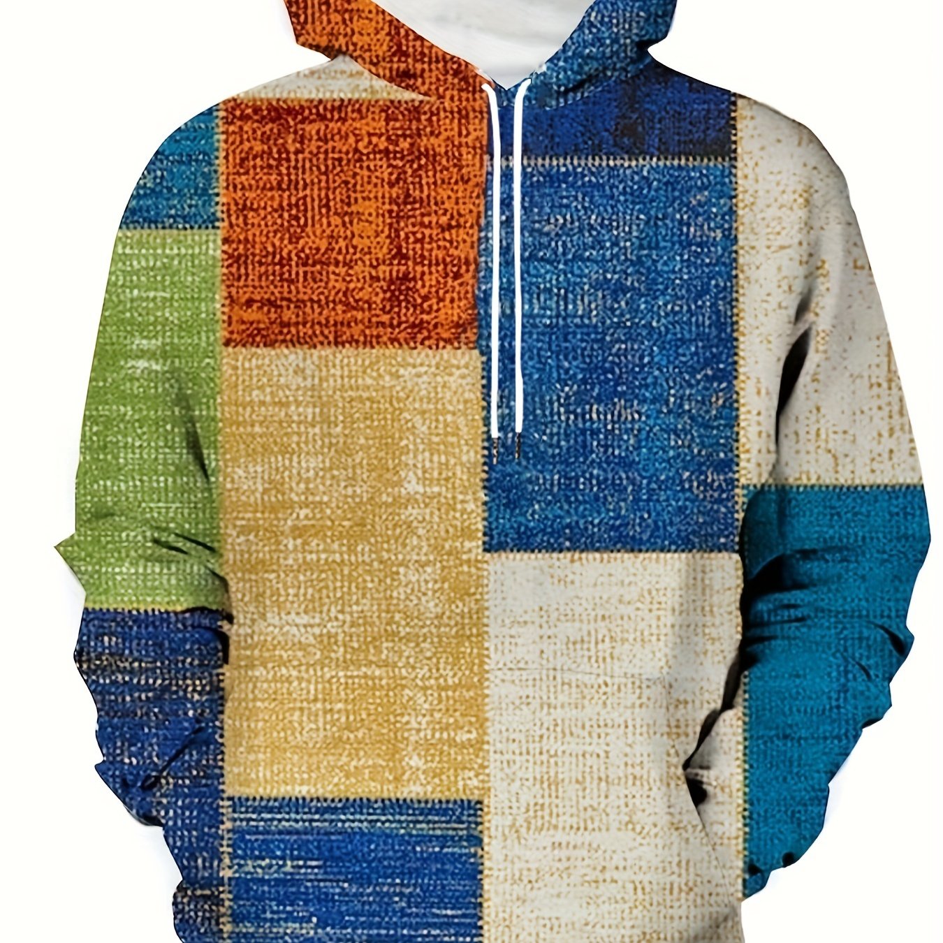 Men's patchwork sweatshirt hoodies for sports/outdoor in spring and autumn, available in plus sizes.