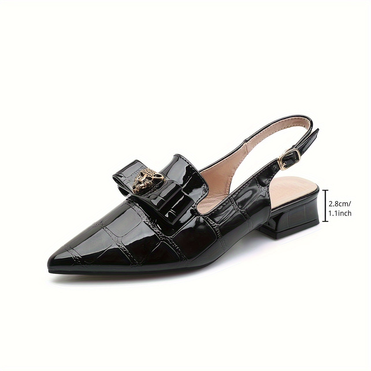 Women's Elegant Slingback Heels with Pointed Toe Chunky Heel and Faux Leather