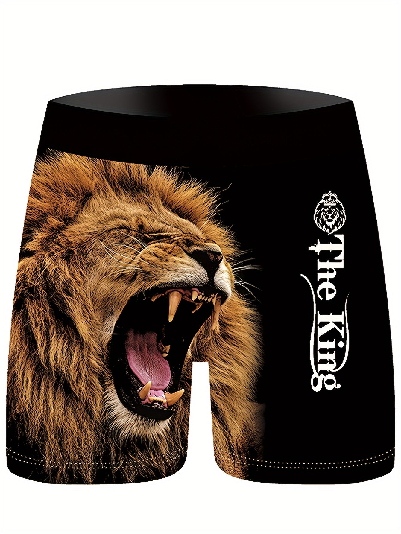 3 Men's Golden Lion Digital Print Boxer Briefs in Stretchy, Breathable Polyester with Elastic Waistband & Vivid Designs for Everyday Comfort