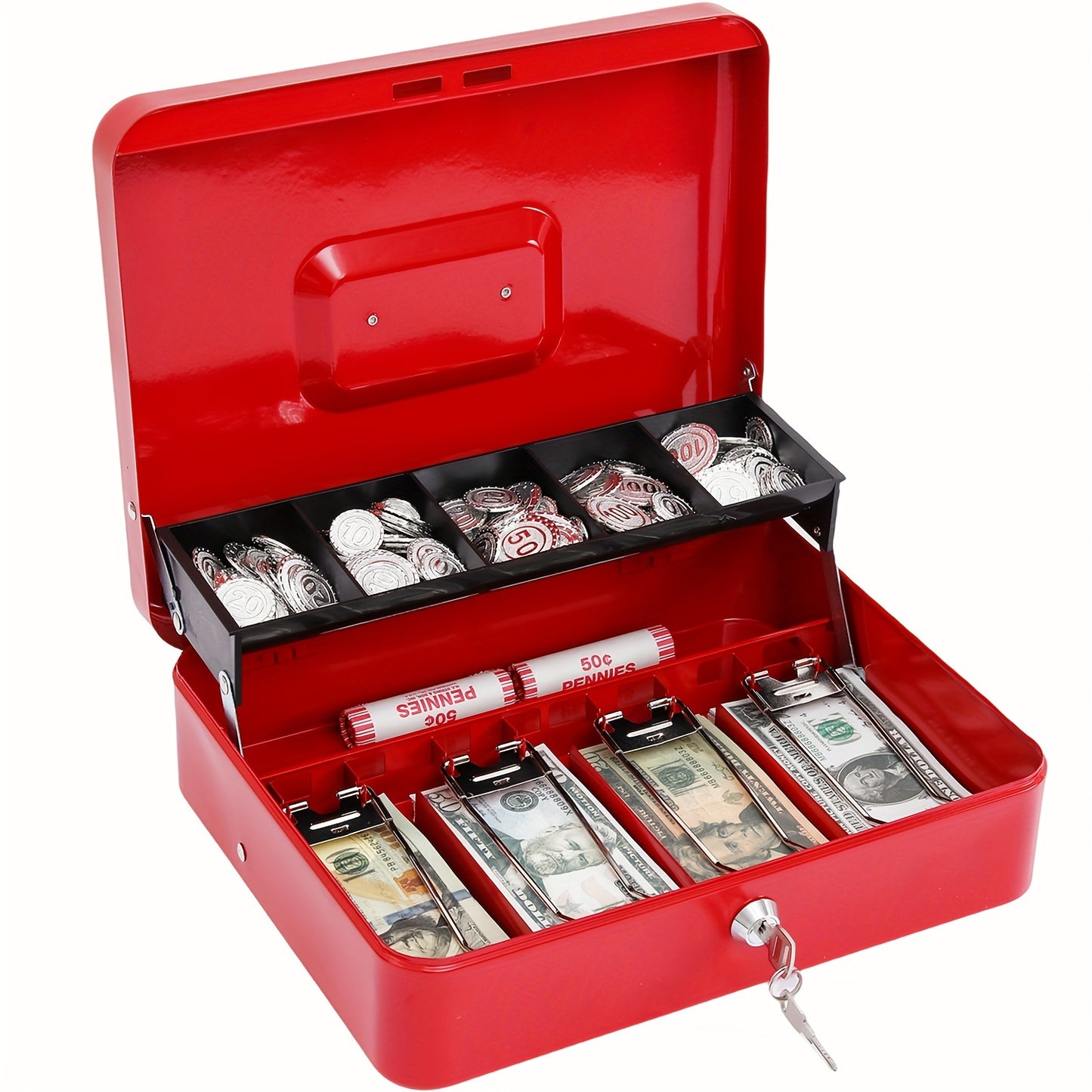 1pc Money Box with Lock for cash organization and storage.