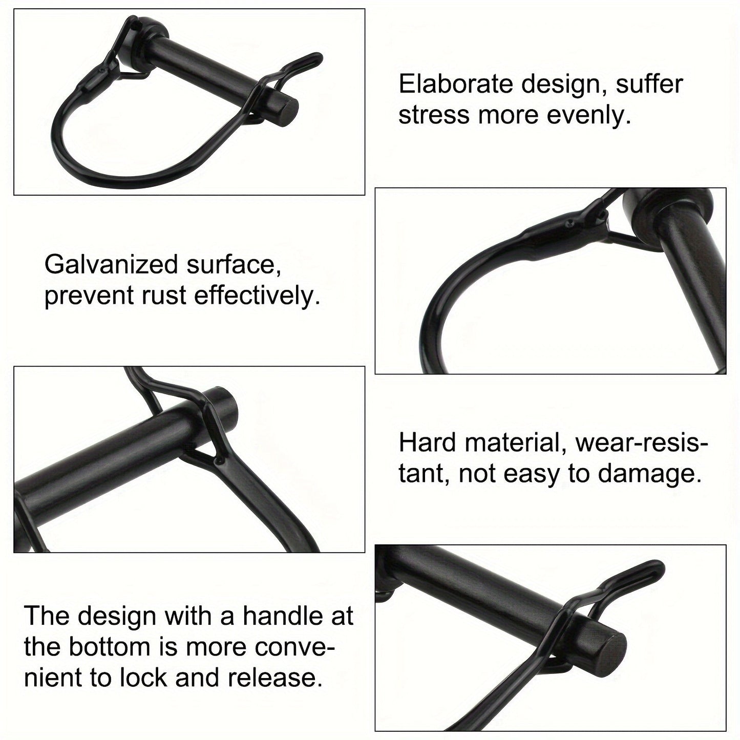 Set of 4 Wire Lock Pins, 8mm Carbon Steel Shaft Locking Pins for Safety Coupling. Round Loop Design Perfect for Securing Trailers in Farm, Lawn, and Garden.