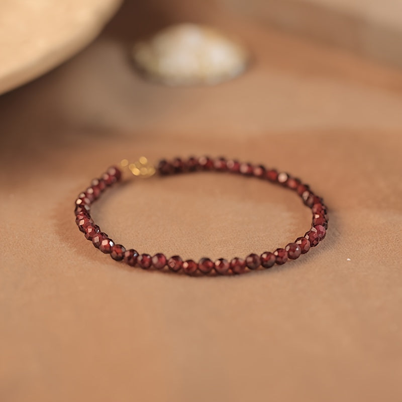 Handmade Garnet Jewelry Set with Simple Boho Style - Includes Faceted Crystal Beaded Necklace and Bracelet - Perfect for Daily Wear and Gifting - Natural Gemstone Birthstone - Hypoallergenic - Dual Layer Silk Thread for a Stunning Wine Red Look.