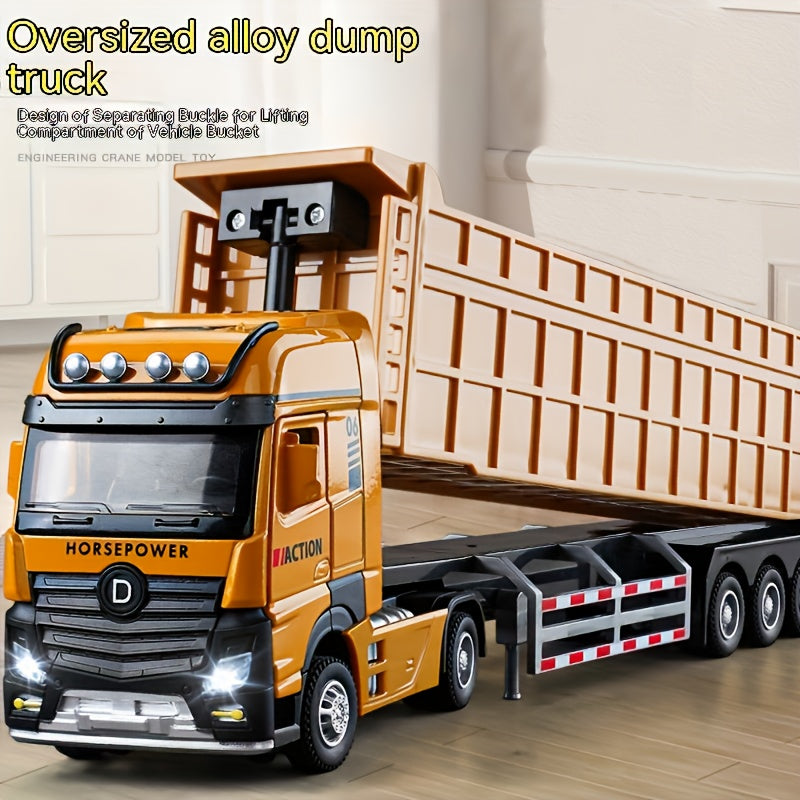 Large yellow alloy construction truck toy for boys, ideal for winter