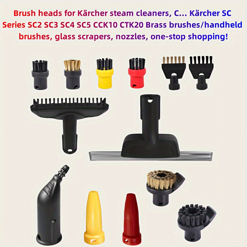 Complete Cleaning Set for Karcher SC Series Steam Cleaner - Includes Replacement Brush Heads, Nozzles, Handheld Brushes, and Glass Scrapers for SC2, SC3, SC4, SC5, CTK10, CTK20 - Compatible Accessory Kit