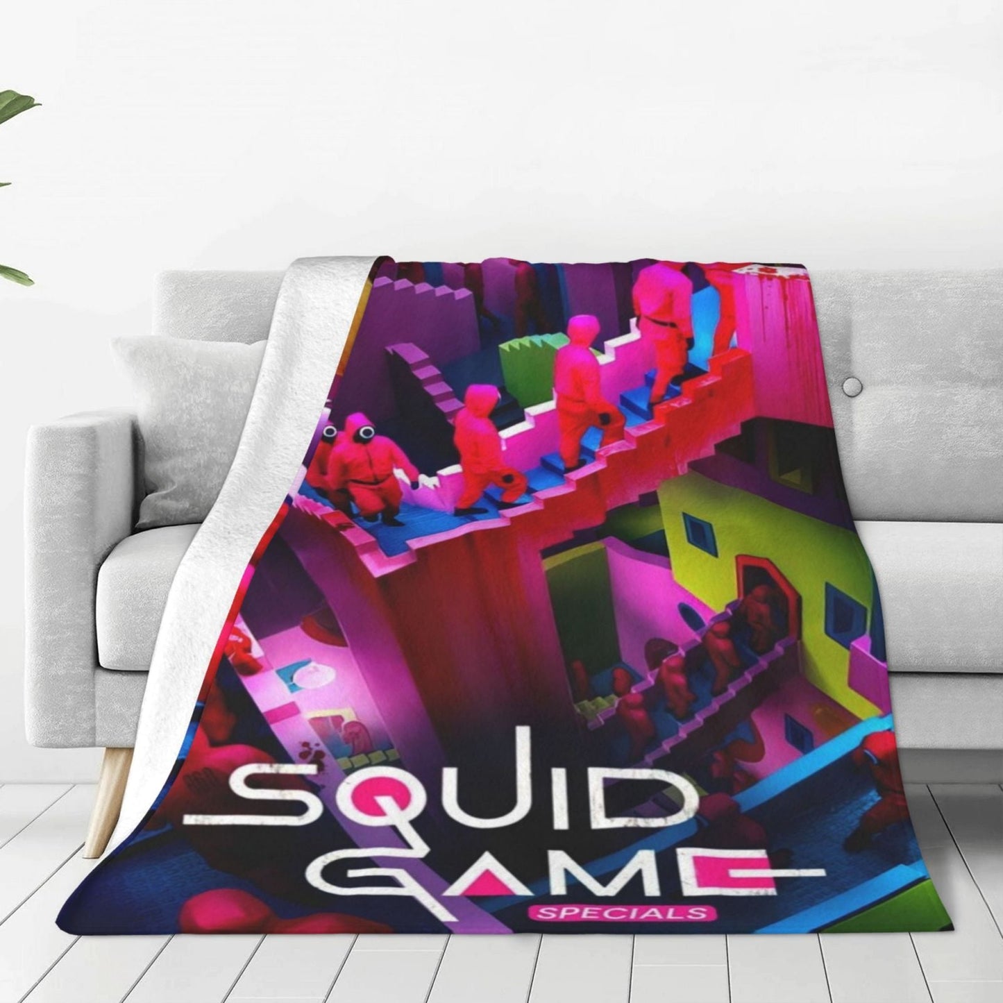 Squid Game-Inspired Printed Flannel Blanket - Modern Design, High-Quality Digital Print, Made with Knitted Polyester, Lightweight 250-300gsm, Versatile for Sofa, Bed, Travel, Camping, or Office - Easy Care Machine Washable, Provides All-Season Comfort