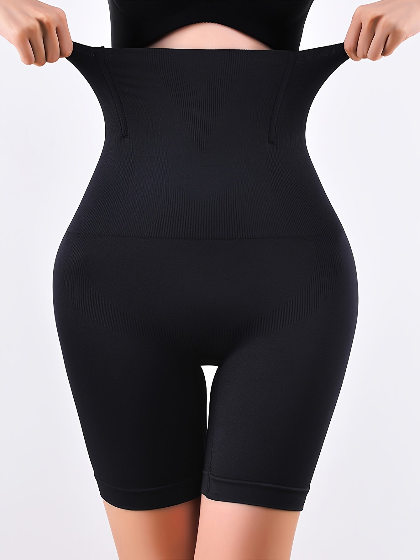 Elegant solid color shapewear pants for women with high-waist, tummy control, seamless design, butt lifting, and slimming features.