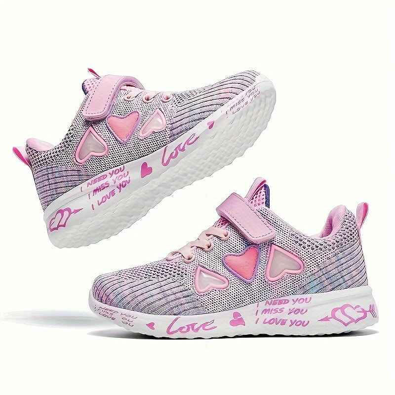 Casual, cute heart low top woven shoes for girls that are breathable and lightweight for walking and running.