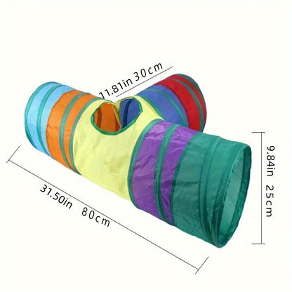 Plaid Foldable Cat Tunnel with Play Ball - Interactive Kitten Toy, Durable Polyester