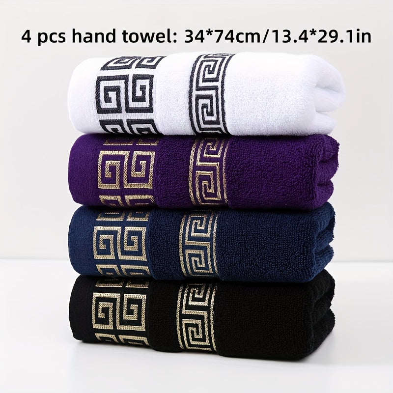 Set of 4 luxury cotton hand towels, 430gsm, quick-dry and absorbent. Soft and durable for bathroom or travel. Great holiday gift.