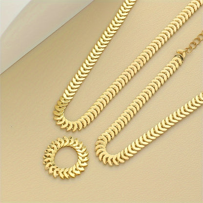 High-quality 3-piece jewelry set with fish scale iron chain necklace, ring, and bracelet. Casual yet elegant gift set.