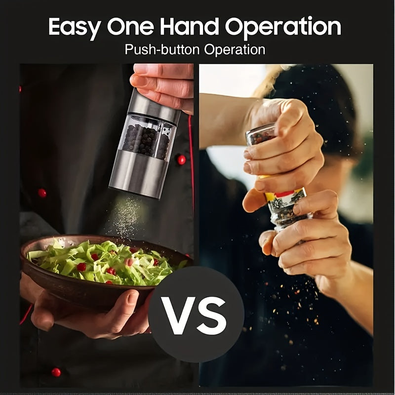 Get your hands on a set of two electric salt and pepper grinders that are battery powered. These grinders offer convenient one-hand operation and feature an automatic pepper grinder. They are electronically adjustable and can be used as essential kitchen