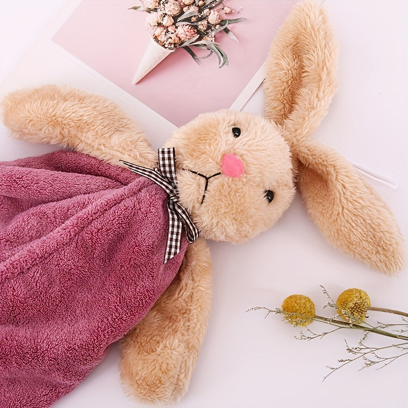 Little Rabbit Pattern Decorative Towel, Ultra-Fine Microfiber, Absorbent Fingertip Towel Perfect for Easter, Super Soft for Kitchen and Bathroom.