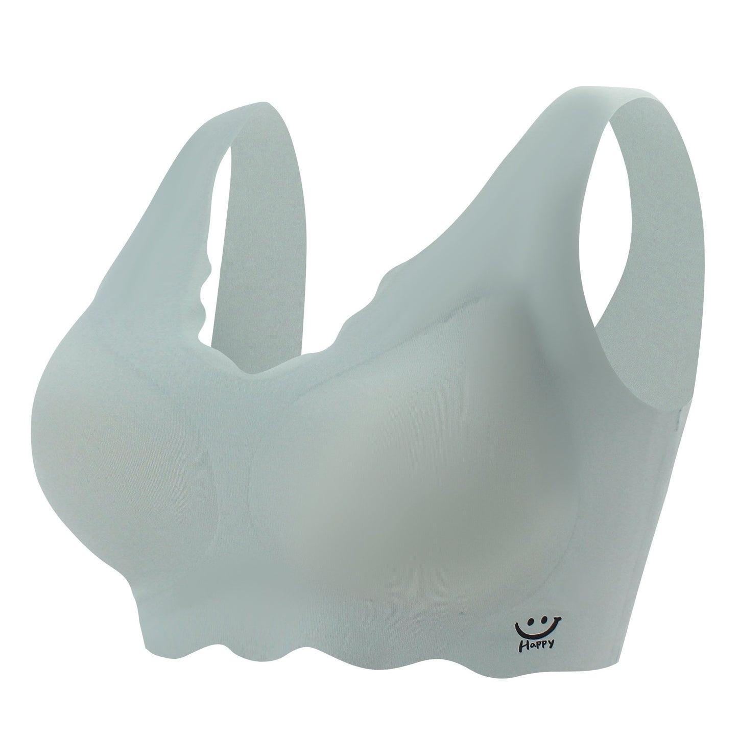 Soft, breathable wireless bra with a smiley print for women's lingerie.