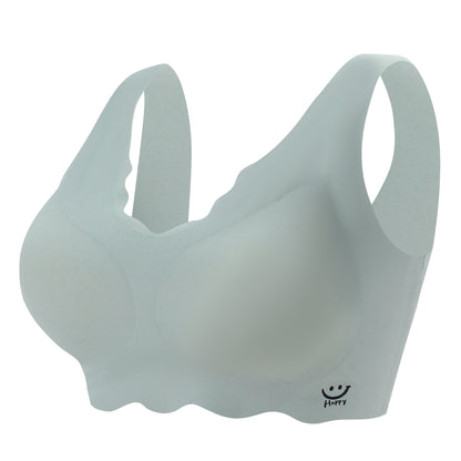 Soft, breathable wireless bra with a smiley print for women's lingerie.