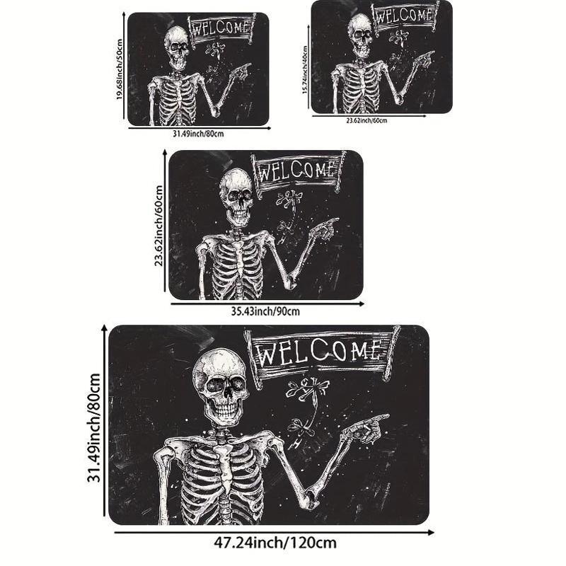 Skeleton Welcome Doormat - Machine Washable Polyester Flannel Indoor Mat with PVC Backing, Rectangle Textile Mat for Laundry, Bathroom, Kitchen, Living Room, Bedroom Entrance Decoration - Area Mat that is Washable