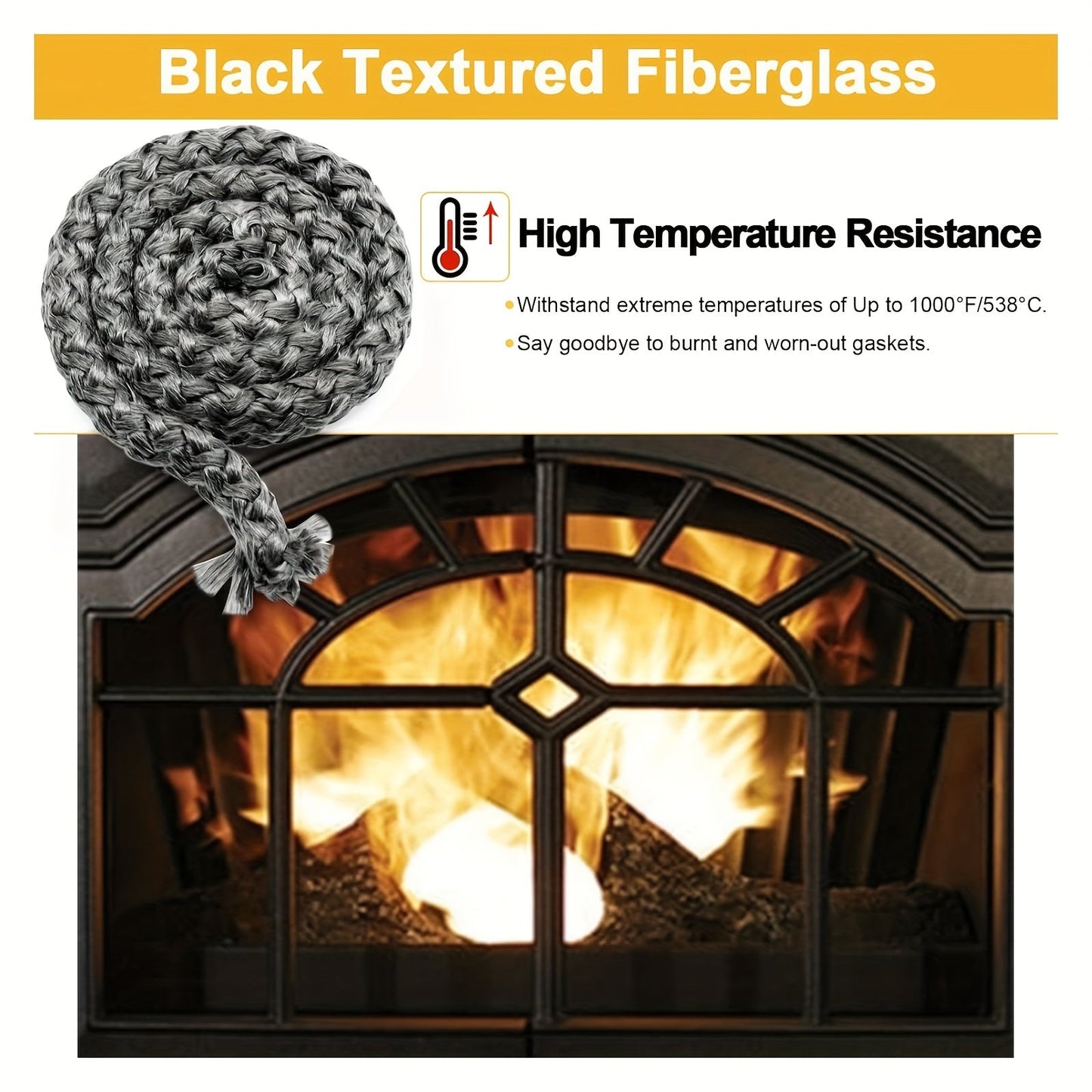 High-Temperature Graphite-Infused Glass Fiber Sealing Rope, 2.54cm x 104.14cm, Replacement for Quadrafire MT Vernon AE, E2, Trekker Insert, Edge 60 Pellet Stove - Broil-X SRV7034-178