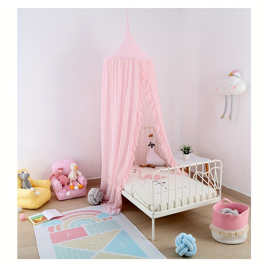 1pc Lace Crib Curtain Chiffon Mosquito Net Tent for Kids' Reading Nook or Crib Bed, Princess or Prince Round Dome Hanging Netting Curtains for Children's Bed.