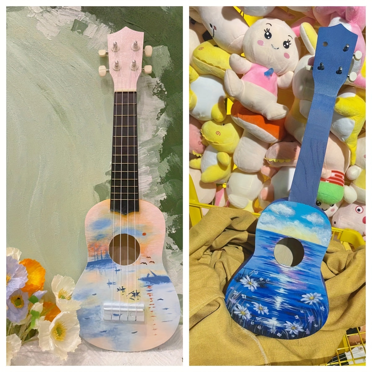 Build your own ukulele with DIY kit, includes basswood body, fretboard, and panel. Perfect for beginners and enthusiasts to customize with paintable surface.