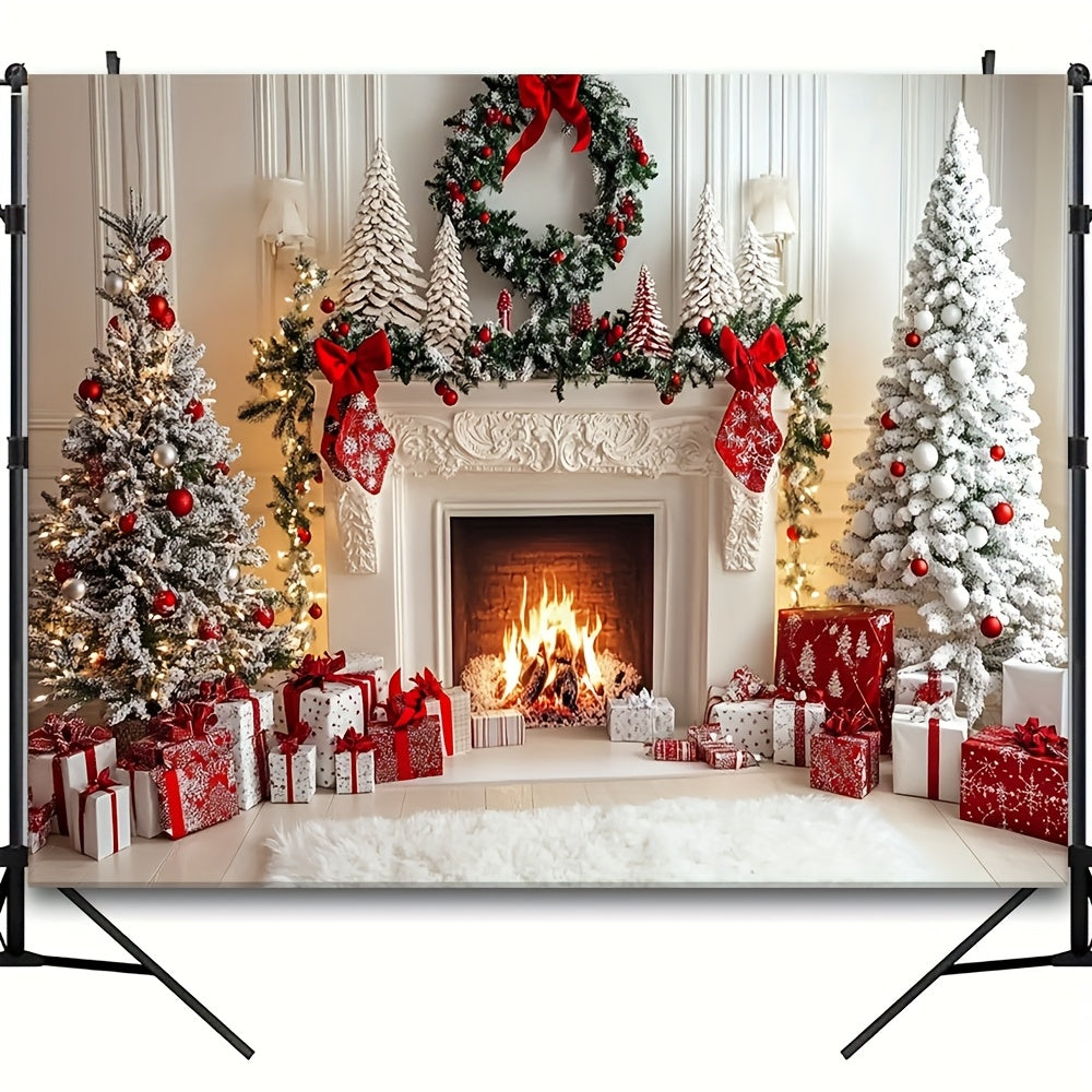 Glam up your Christmas fireplace with our 1-piece polyester backdrop, no need for electricity! Perfect for holiday and New Year's celebrations, winter festivities, and photo sessions.