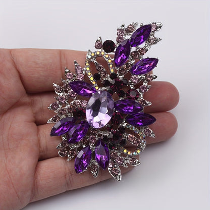 Crystal embellished fashion accessory - vintage rhinestone brooch pin featuring an irregular flower design