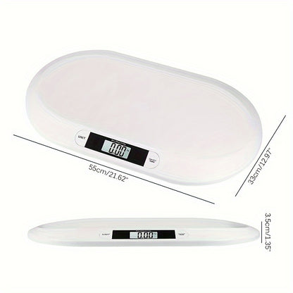 The smart scale has 3 modes and a tare function, with a curved platform and ruler suitable for infants, newborns, puppies, cats, and toddlers up to 44 pounds (20 kg).