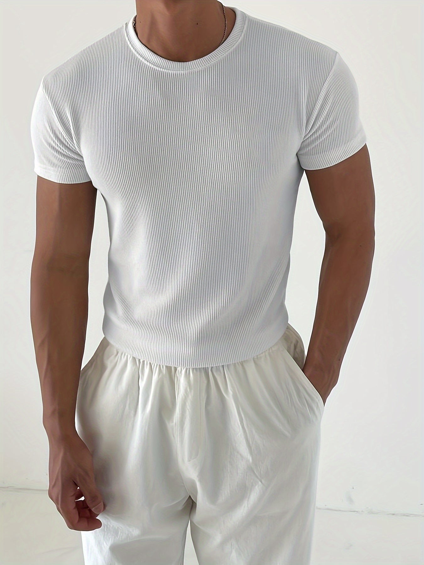 Men's slim-fit crew neck t-shirt for summer outdoor activities.