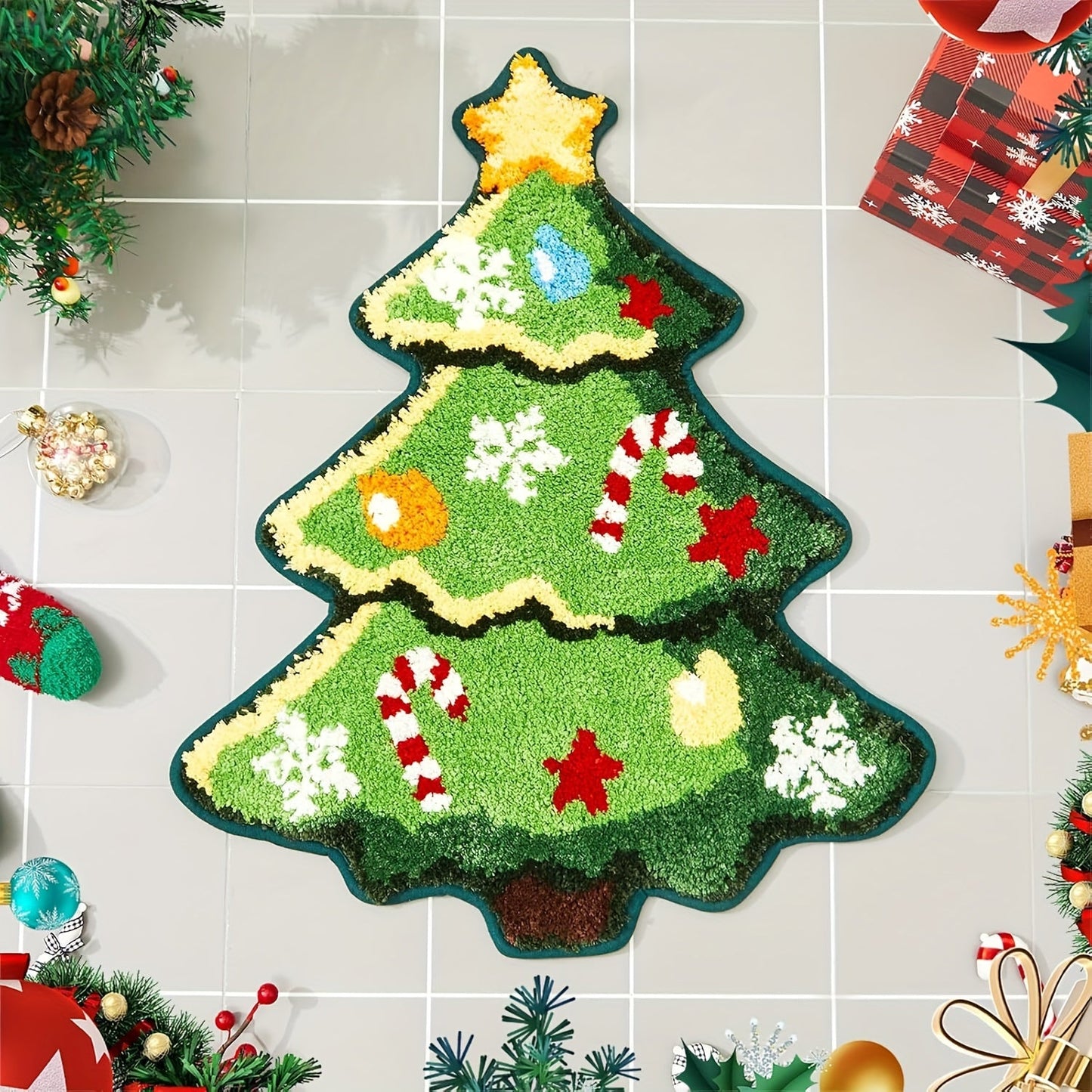 Adorable Christmas Tree Bathroom Mat - Non-Slip, Easy to Clean Rug for Bathrooms, Living Rooms, and Entryways