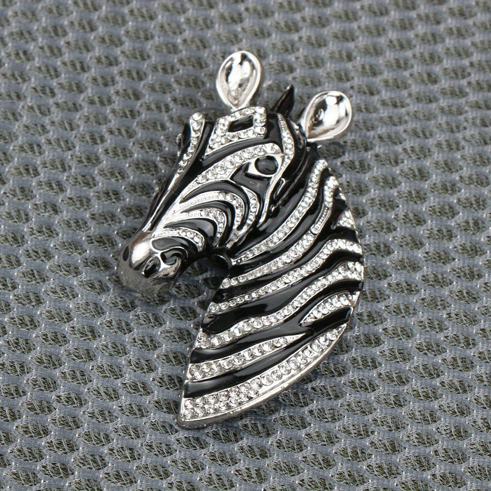 High-end, simplistic Zebra brooch featuring rhinestones and enamel, unique cartoon animal design, trendy accessory suitable for both men and women.