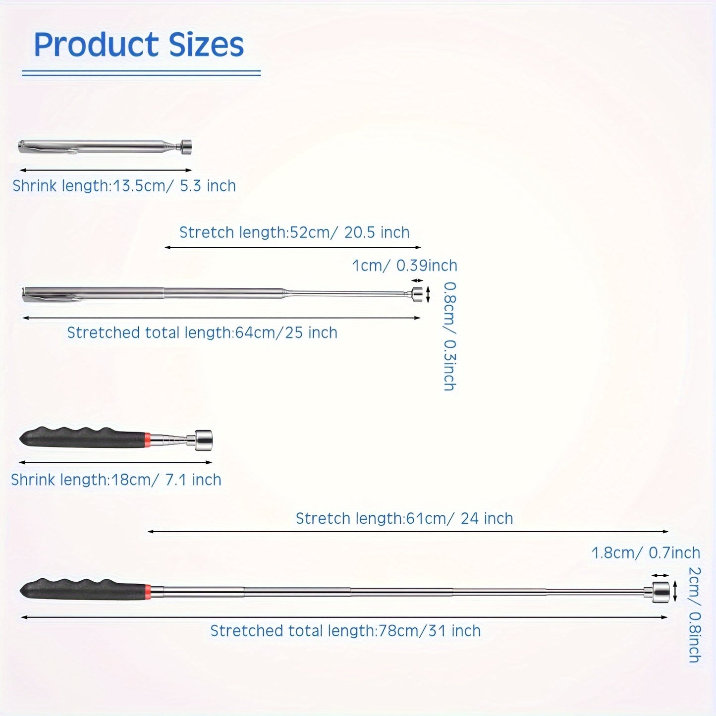 Telescopic magnetic grabber tool made of industrial-grade stainless steel for hard-to-reach areas in automotive and construction settings.